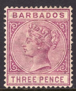 Barbados Sc# 63a Queen Victoria QV 1885 Three pence lilac MLMH CV $125.00 stk 1