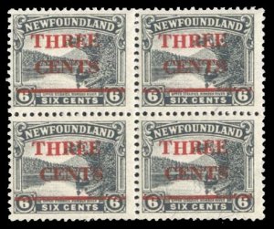 Newfoundland #160 Cat$25.50, 1928 3c on 6c, block of four, never hinged