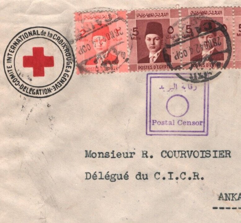 EGYPT WW2 Cover Cairo Censor RED CROSS *CICR* Stationery CENSOR 1942 Turkey KA66