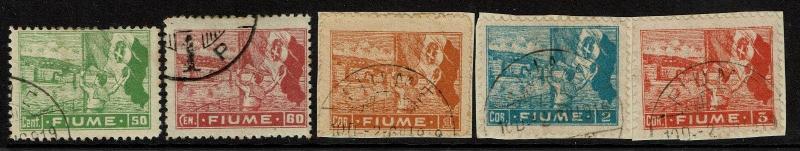 Fiume SC# 37-41, Used, Hinge Remnants, 39-41 cut on piece, see notes - S4270