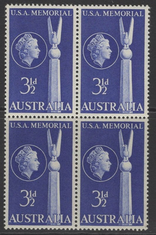 AUSTRALIA SG283 1955 25th AUSTRALIAN-AMERICAN FRIENDSHIP BLOCK OF 4 MNH