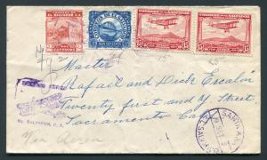 1933 Santa Ana, El Salvador to Sacramento, California USA - Multifranked Airmail