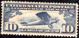 US Scott #C10 - FLIGHT RTE + 'SPIRIT OF ST LOUIS 1927- Perf 11 FLAT PLATE CV~$7+