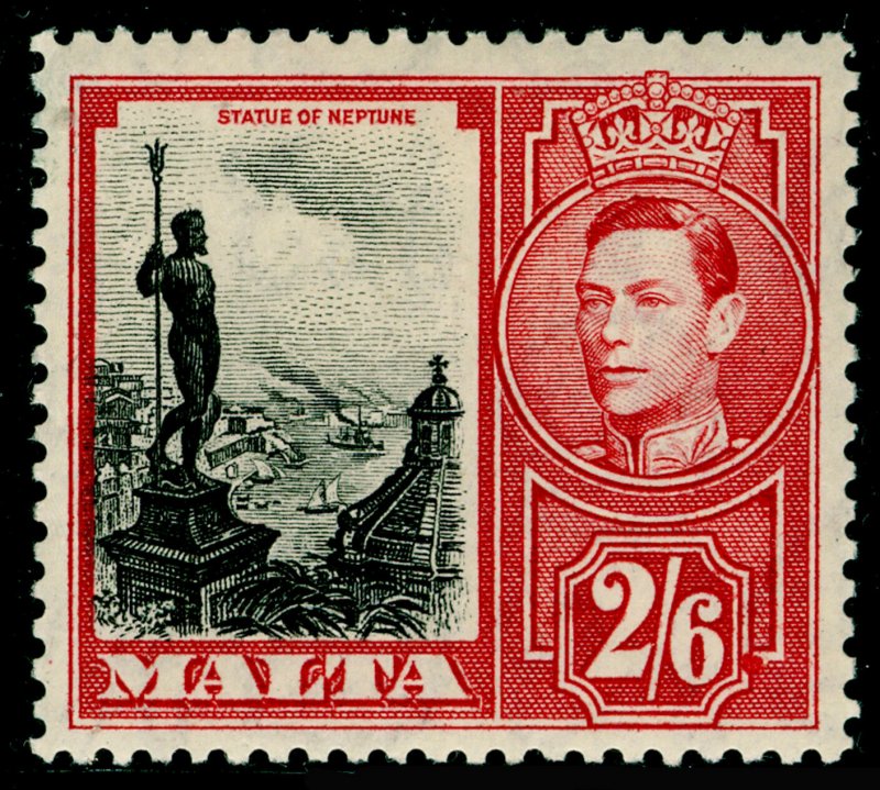 MALTA SG229a, 2s 6d Black&Scarlet DAMAGED VALVE TABLET,LH MINT.Cat £400. 