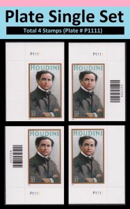 US 3651 Harry Houdini 37c plate single set 4 MNH 2002