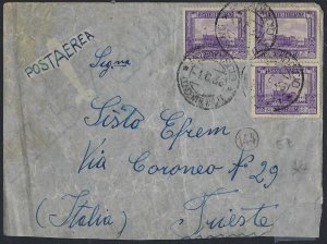 ITALY SOMAIA 1936 AIR MAIL COVER MOGADICIO TO TRIESTC REPAIRED CORNER SEE SCANS