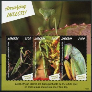 Liberia 2019 MNH Amazing Insects Giant African Mantis 3v M/S Stamps 