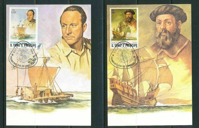 ST Thomas E Principe 1982 Ships Maxi Stamped Cards x 6 (D365)