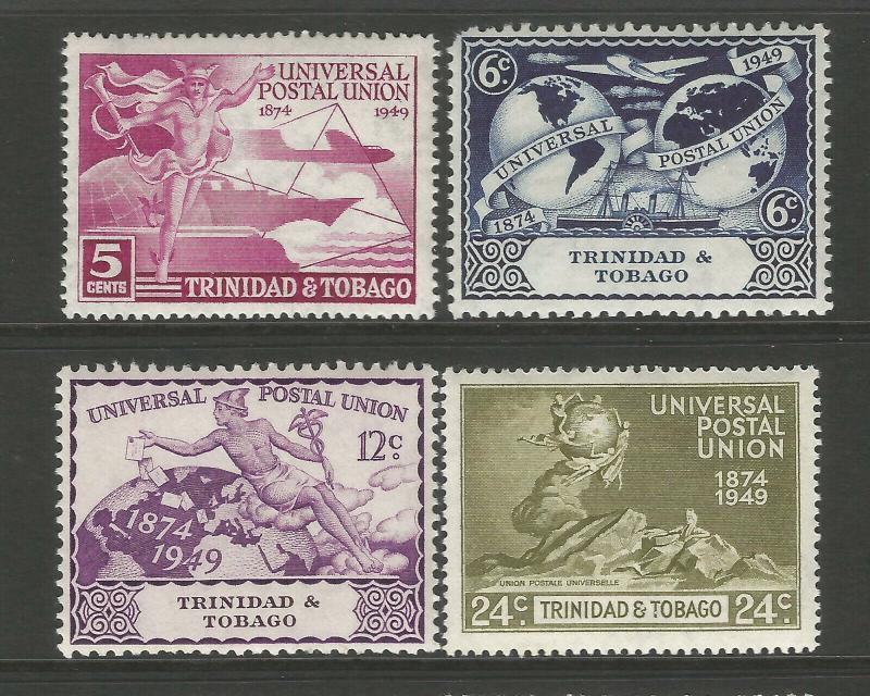 Trinidad & Tobago 1949 UPU 75th Anniversary Commemorative Set Avg Mounted Mint 