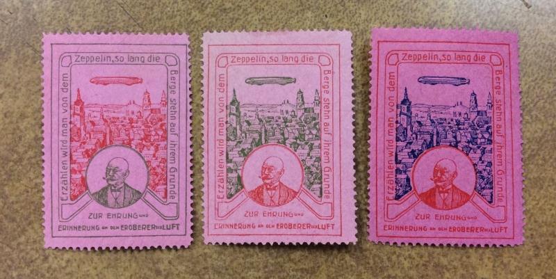 Germany, ZEPPELIN Cinderella Poster Stamps lot of 3 different colors pink paper