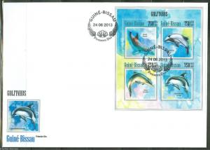 GUINEA BISSAU 2013 DOLPHINS SHEET FIRST DAY COVER