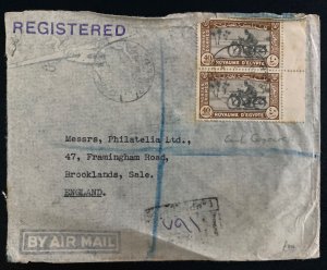 1945 Cairo Egypt Registered Airmail Cover To Brooklands England