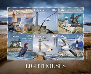 Liberia - 2022 Lighthouses and Birds - 6 Stamp Sheet - LIB220445a