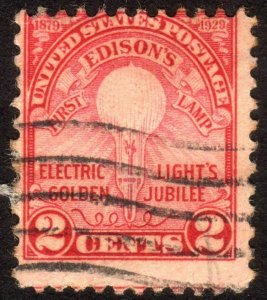 1929, US 2c, Thomas Edison's First Lamp, Used, Sc 655