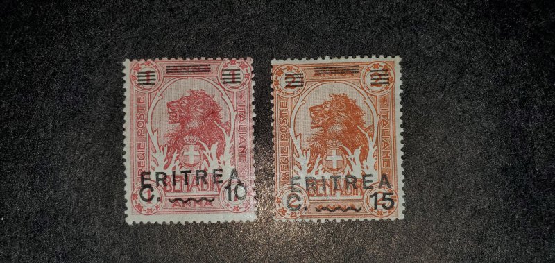 Eritrea # 60-61, Mint 1922, Somalian Lion Overprint, CV $9.50