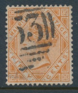 Mauritius 1883-94 FIFTY CENTS SG 111 Sc 75 WMK Crown CA USED