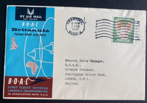 1957 Khartoum Sudan First Flight Cover To London England BOAC Britannia Airliner