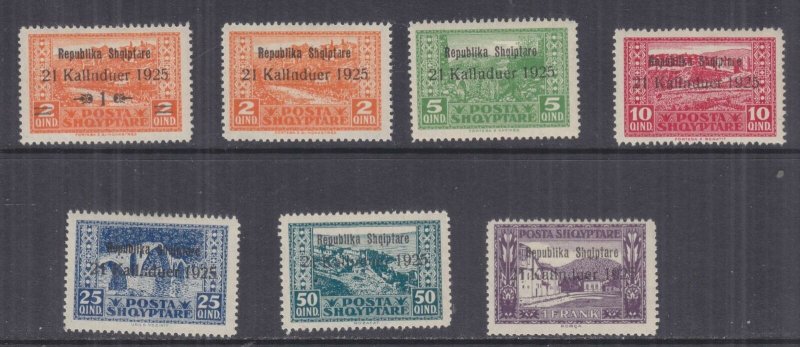 ALBANIA, 1925 Proclamation of Republic overprint set of 7, lhm.