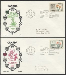 1966 #425-426 JAN 19 Pair of Floral Emblems FDCs Cachet Craft/Ken Boll Cachet