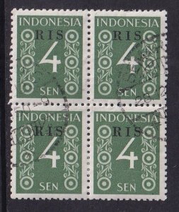Indonesia   #339 used   1950  RIS overprint  4s  block of 4