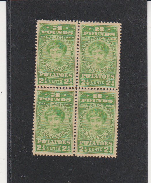 Revenue Potato Tax Stamp Blk 4 Scott # RI-3 - 2 1/4 cent 3 Pound 1935 issue MNH