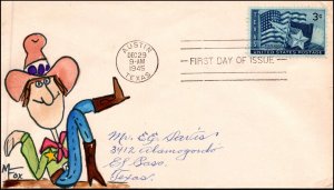 Scott 938 - 3 Cents Texas - Melissa Fox Hand Painted FDC - Unique?