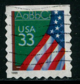 3283 US 33c Flag over Chalkboard SA, used
