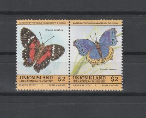 UNION ISLAND ST. VINCENT OG GRENADINES PAIR SC#197 BUTTERFLIES SCV$1.75