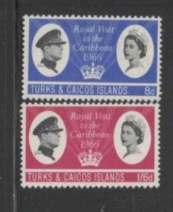 TURKS & CAICOS ISLANDS #150-151 1966 ROYAL VISIT MINT VF LH O.G