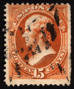 U.S. #152 15c Bright Orange1870  Used CV $220