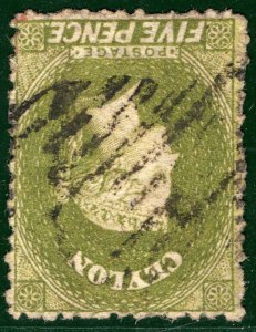 CEYLON QV Classic SG.54bvar 5d Yellow-Olive *WMK INVERTED & REVERSED* SBLUE26