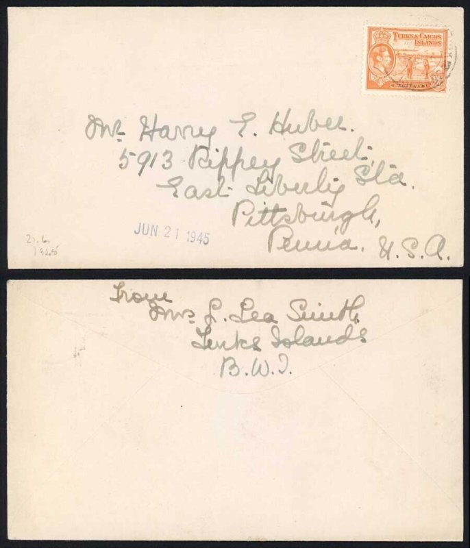 Turks and Caicos KGVI 2 1/2d on Cover