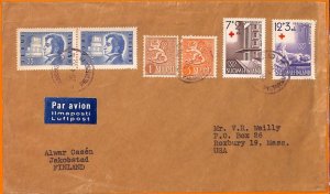 99175 - FINLAND - POSTAL HISTORY - AIRMAIL COVER to the USA 1955 Red Cross-