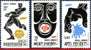 1230-32 BRAZIL 1972 FOLK ART, FOOTBALL SOCCER MUSIC, MI 1324-26 RHM C-740-42 MNH