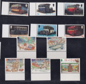 ISLE OF MAN # 803-807,829-834 CHRISTMAS AND TRAMS/OLD BUSES