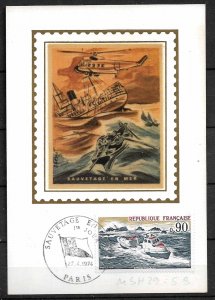 FRANCE STAMPS, 1974, MAXI CARD MC MAXIMUM CARD  RESCUE AT SEA