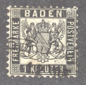 German States- Baden, Scott #19, Used, tiny hinge thin