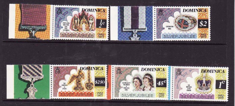 Dominica-Sc#521-5-unused NH set-QEII  + labels-Silver Jubilee-1977-