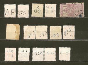 World Wide Collection of 15 Used Perfin Stamps Canada Great Britain Denmark etc