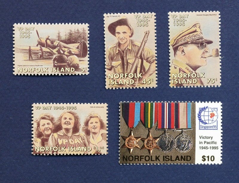 NORFOLK ISLAND - 587-591  - VF MNH -  WWII Victory in the Pacific - 1995 