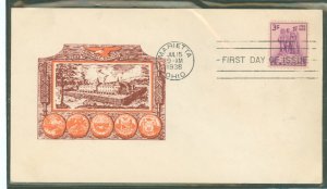 US 837 1938 3c Northwest Territory On An Unaddressed FDC With A Marietta, OH Cancel  And A Cachet Craft Cachet