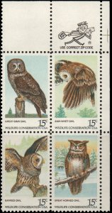 United States 1763a - Mint-NH - 15c Owls (Zip Block /4) (1978)