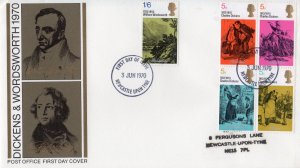 Great Britain 1970 Sc#617/620 DICKENS & WORDSWORTH 1970 Set (5) FDC