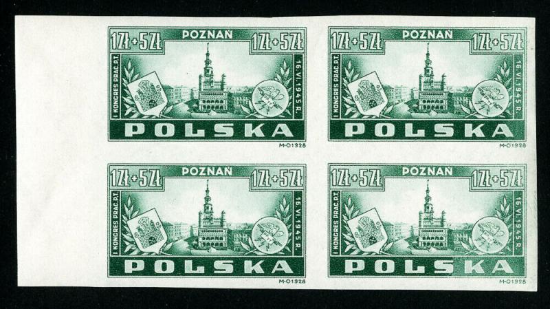 Poland Stamps # B40 XF OG NH Imperforate Block of 4 Scott Value $200.00