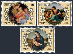 Aitutaki 315-317,318 ac,319-321 sheets,MNH. Christmas 1983.Paintings by Raphael.