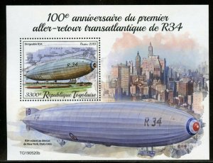 TOGO 2019 100th ANN OF THE ZEPPELIN TRANS ATLANTIC  FLIGHT SHEET  MINT NH