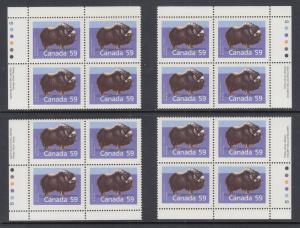 Canada Uni 1174i MNH. 1989 59c Musk Ox, Matched Imprint Corner Blocks, VF+