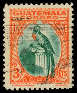 GUATEMALA Sc 275 F-VF/USED - 1902 3c red org & pck grn - Quetzal