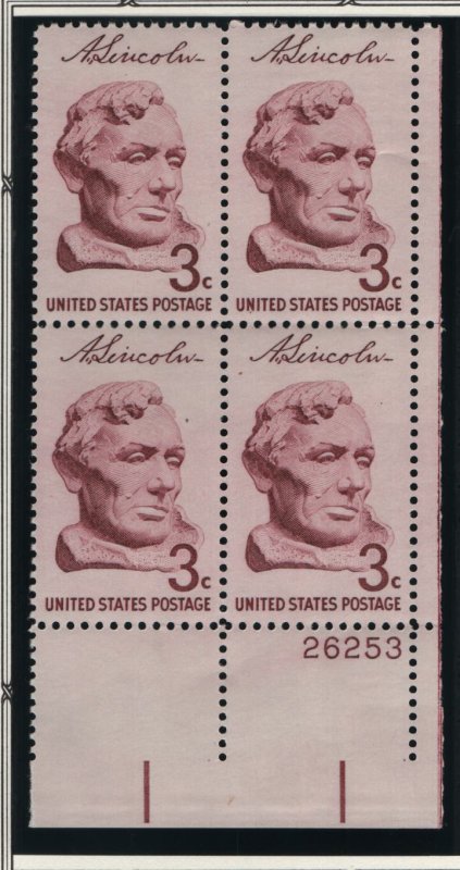 US, 1114, MNH, PLATE BLOCK, 1959, LINCOLN SESQUICENTENNIAL