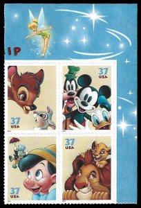 PCBstamps   US #3865/3868a Block $1.48(4x37c)Disney Characters, MNH, (5)